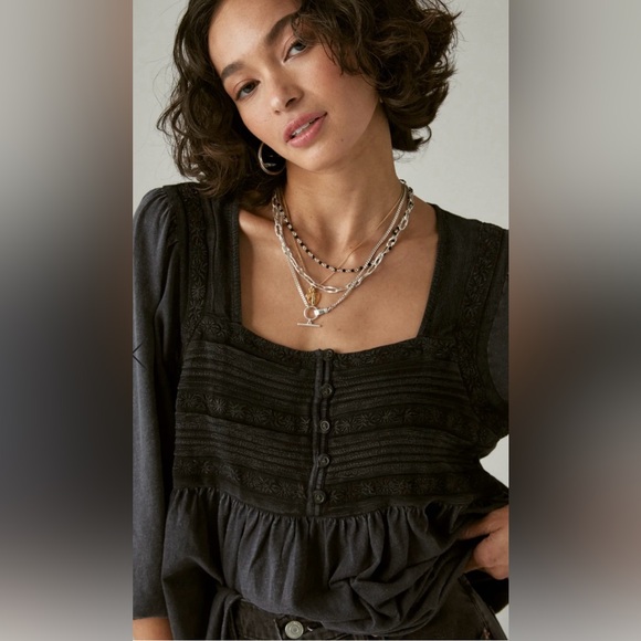 Lucky Brand Embroidered Yoke Long Sleeve Peasant Top Size L - Picture 4 of 12